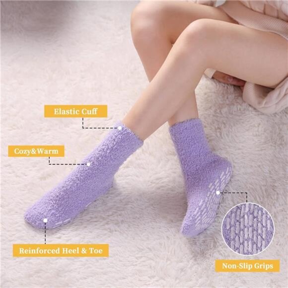 Non Slip Socks for Women Winter Warm Cozy Fuzzy Slipper Socks Soft Fluffy - Picture 2 of 7